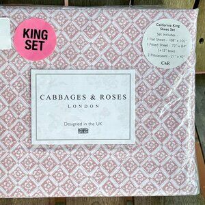 Cabbages & Roses California King Sheet Set Flower Block PLASTER Cotton Percale